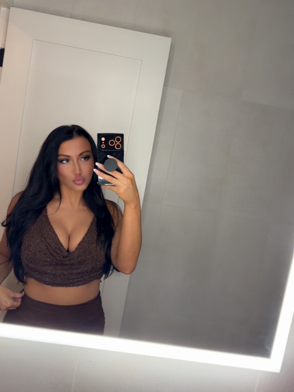 Windsor Brown Beaded Crop Top